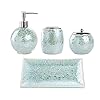 WHOLE HOUSEWARES Bathroom Accessories Set, 4-Piece Glass Mosaic Bath Accessory Completes with Lotion Dispenser/Soap Pump…