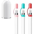 [4 Pack] Greophko Magnetic iPencil Cap Replacement with Silicone Cap Holder for Apple Pencil 1st Generation (Pink, Mint, Red, 4-Pack)