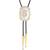 Fibbadet Bolo Tie for Men Initial Letters A-Z Bolo Tie Western Texas Rodeo Cowboy Tie Golden Leather Necktie Necklace