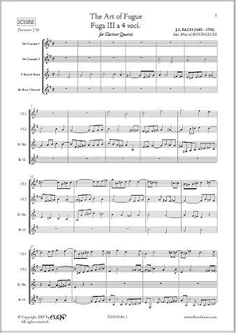 Amazon Com Partition Classique L Art De La Fugue Fuga Iii J S Bach Quatuor De Clarinettes 3700793700152 Books