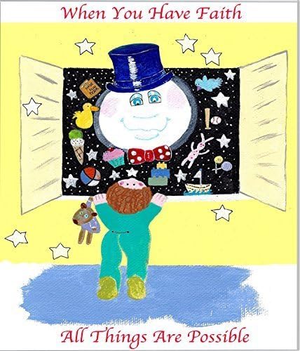 Nursery or Boy's Wall Decor: Inspirational Faith quote, Man in Moon Print. Free Personalization, Canvas Paper, 8x10