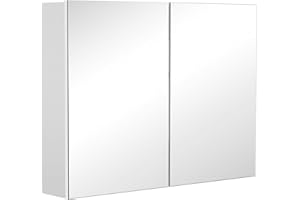 HOMCOM Wall Mount Medicine Cabinet with Mirror, Bathroom Mirror Cabinet Storage Organizer with Adjustable Shelf, Double Door 