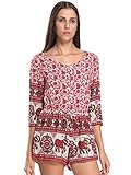 Choies Women's Red Floral Leaves And Elephant Animal-printed V Neck Romper Playsuit