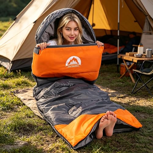 SWTMERRY 3–4 Season Sleeping Bag (Summer, Spring, Autumn, Winter), Warm and Cool Weather, Lightweight, For Teenagers and Adults, for Hiking, Backpacking and Camping