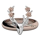 EVBEA Deer Antler Ring Vintage Cute Big Statement Two Tone Flower Gold Roe Rings for Women