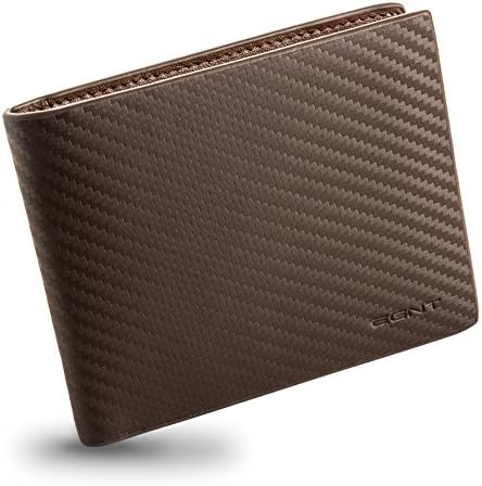 EGNT Brown Carbon ID Wallet Mens RFID Genuine Leather Slim Credit Card Holder Minimalist …