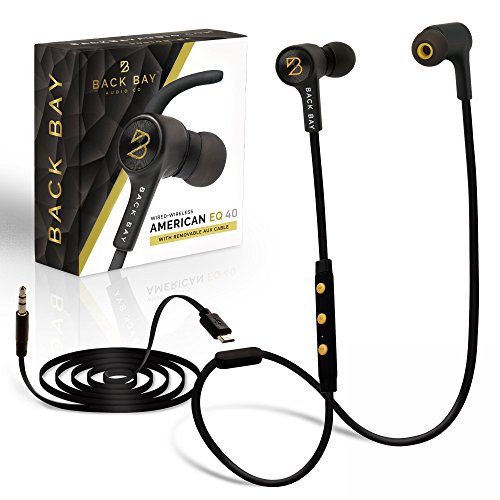 Back Bay™ 2-in-1 Wireless & Wired Bluetooth Earbuds. Sweatproof Wireless Stereo Headphones with Microphone, 6 Earphone Tips, AUX Cable and Carrying Case.