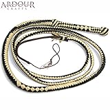 Ardour Crafts Genuine Real Leather 08 Feet Long 12 Plait Weaving Bull Whip Black & Off White
