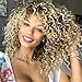 BonJoJo Afro Kinky Curly Wig Blonde Highlights Short Side Part Ombre Synthetic African Fluffy Hair Heat Resistant