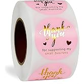 Pink Thank You Stickers Gold Foil – 500 Waterproof 1.5” Round Labels for Small Business Packaging, Custom Thank You Labels for Envelopes, Gift Bags, Boxes, Cards & Orders