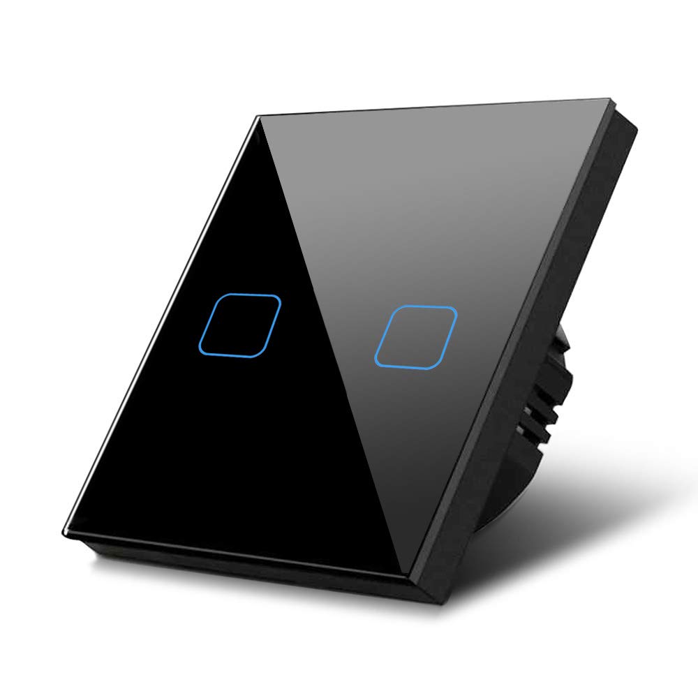 Maclean MCE703B Touch Light Switch Wall Glass Panel Color Changing LED Backlight Built-In Switch 85x85mm (2 GANG - Rectangle, Black)