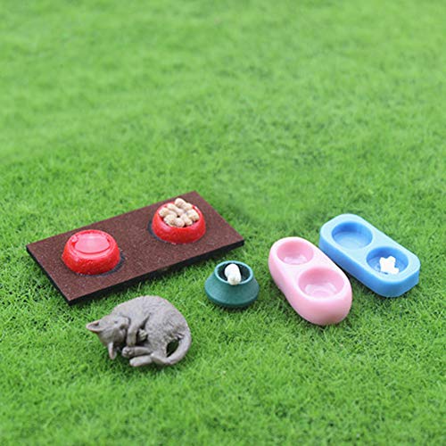 Slendima Mini Wood Resin Pet Dog Cat Food Bowl Model Miniature Ornament Decor for Dollhouse Accessory