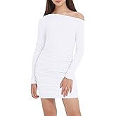 EXARUS Girls Bodycon Dress Ruched Teen Long Sleeve/Off Shoulder/One Shoulder Mini Short Formal Prom Party Dance Dresses