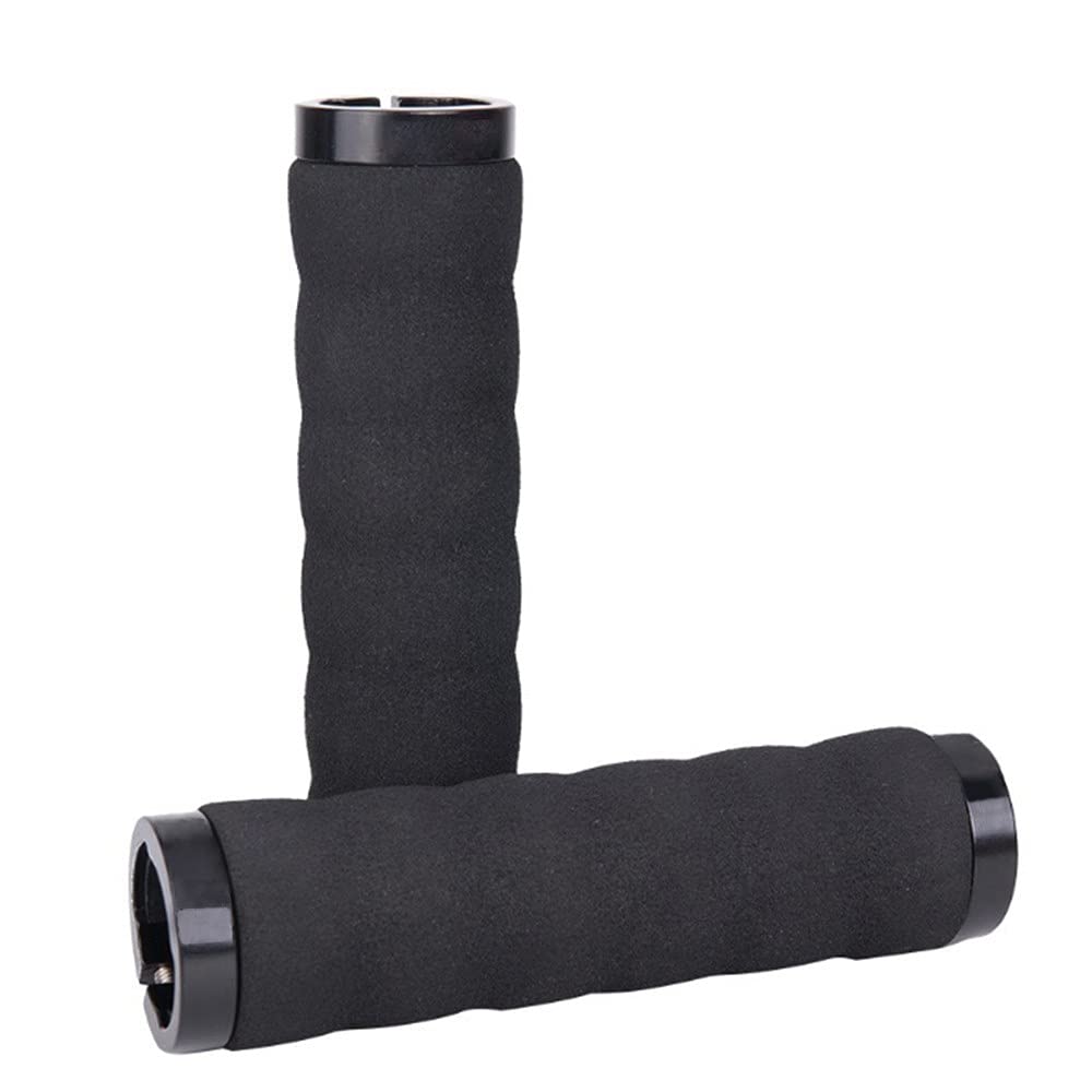 1Pair Bicycle Handlebar Grips, Sponge Locking Grips Anti-Slip Shockproof W/Aluminum Lock for Mountain Road Bike(black)
