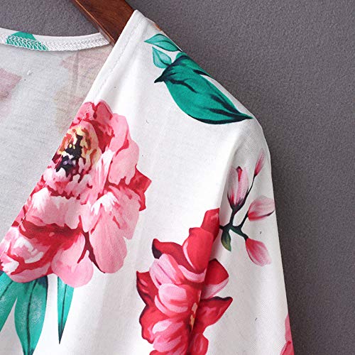 Fashion Chiffon Shawl Print Kimono Cardigan Top Cover Up Blouse Beachwear Women White