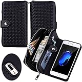 Urvoix iPhone 7 Plus / 8 Plus Case, Woven Skin Leather Zipper Wallet Detachable / Separable Magnetic Back Shell Cover / Hand Strap, Card Slots for iPhone 7 Plus / 8 Plus(5.5-inches Version) Black