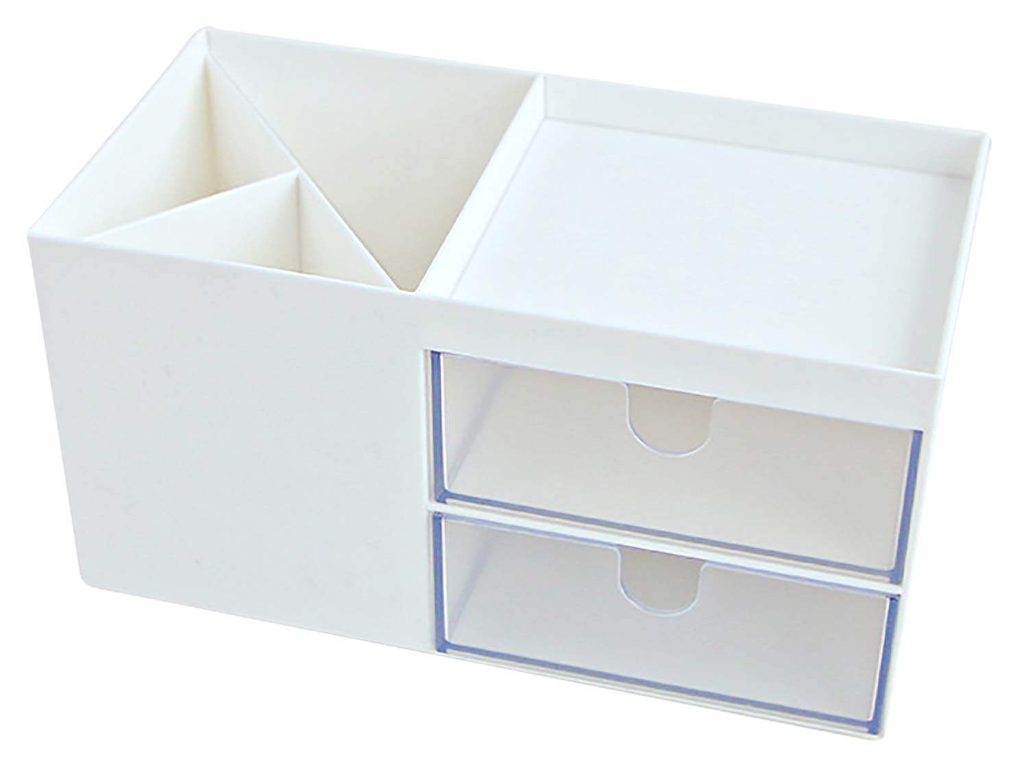 DMFSHI Desktop Storage Pen Holder, Pen Holder with Drawer, Desktop Pen Pencil Bracket Stand Storage Pot Holder Container Stationery Box Organizer for School Office Home(17.2 * 8.7 * 9.2cm, White)