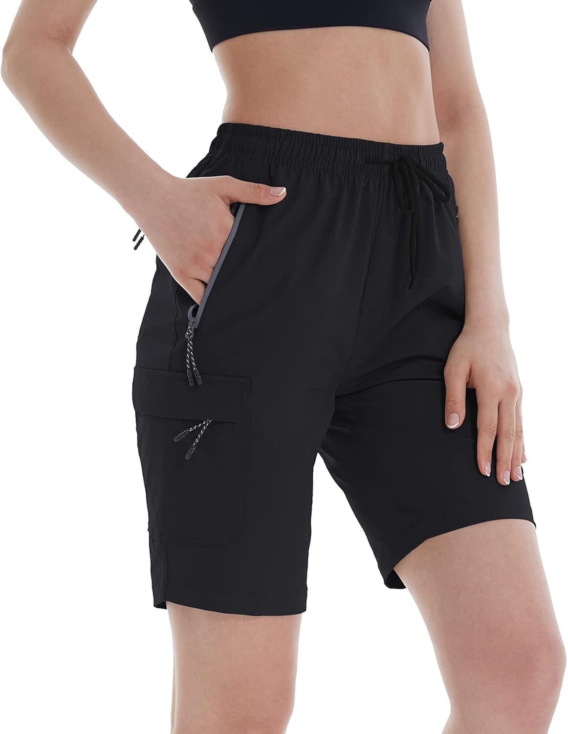 Women’s Quick Dry Hiking Shorts Lightweight Travel Summer Cargo Drawstring Camping Fishing Golf Shorts Zipper Pockets: Clothing