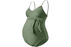 GINKANA Maternity Swimsuit V-Neck One Piece Maternity Monokini Tie Front Bathing Suit Pregnany Swimwear