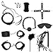 FantasyAttics® BDSM 10 Pcs Bondage Restraint Kit with Blindfold Eye Mask, Ball-gag, Collar, Leash, Hand Cuffs, Ankle Cuffs, Nipple Clamps, Feather Teaser, Leather Whip, Rope (Black)