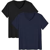 Latuza Women's Bamboo Viscose Pajama Tops V Neck Sleep Shirt 2 Pack