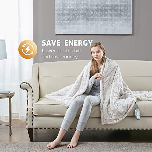 Hyde Lane Sherpa Electric Throw Blanket Premium Snow Leopard 60x70
