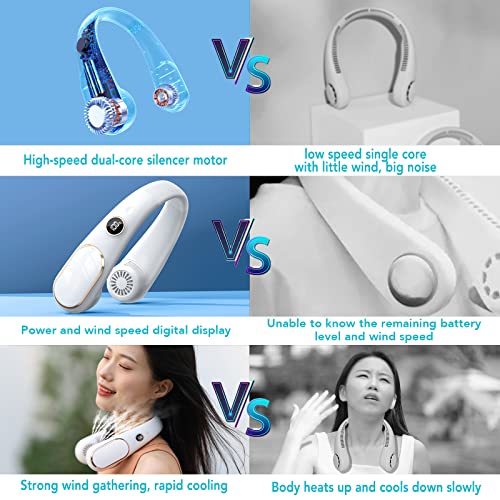 Portable Neck Fan, 5200mAh Bladeless Neck Fan 4 Speeds Adjustment with Digital Display, USB Rechargeable Neck Fans for Women and Men, Great for Home Office Camping Hiking (Pink)