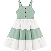 Arshiner Toddler Girl Summer Dresses Casual Sleeveless Button Down Swing Flowy Tiered Midi Sundress with Pockets