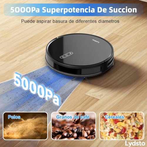 Lydsto G1 Aspirador y trapeadora, Aspiradora Robot Inteligente Trapeadora,con 2.4G Wi-Fi/App,Autocarga 5000pa, para Limpiar Cabello Y Pisos (Negro)