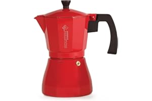 Holstein Housewares - 6 Cup Aluminum Stovetop Espresso Maker and Moka Pot - Great Tasting Traditional Espresso Coffee, Italian and Cuban Café Brewing in Minutes, Red