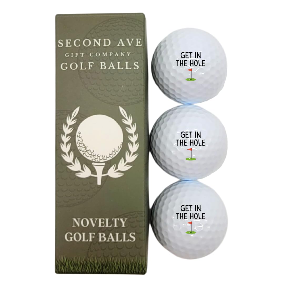 Second Ave Pack of 3 Joke Funny Golf Balls Get In The Hole Father's Day Christmas Birthday Golfer Gift
