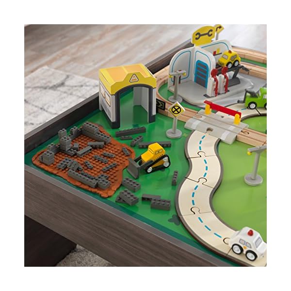 KidKraft 18026 My Own City-Fahrzeug und -Spieltisch mit EZ Kraft Assembly Bahngleis-Set und Tisch aus Holz, Grau – Bild 8