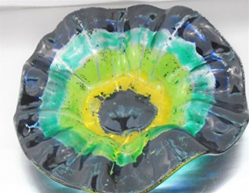 Decorative Green Blue Black Candle Holder Catchall Trinket Dish Handcrafted Fused Glass