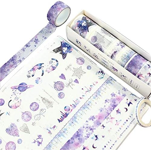GRT 8 Rolls Washi Masking Tape Set,Colorful of Life Masking Tape,8 Different Designs About Star &Moon Theme,5mm 15mm 30mm Wide,Great Creative washi Tape,for Planners Bullet Journals DIY Scrapbook