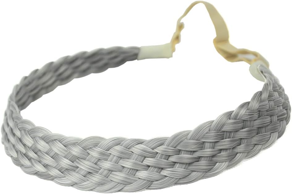 aHairBeauty 8 Plaited Braided Headband Hair Band Synthetic Hairpieces Braid Wig Piano Two Tone Colors Accessories for Women Girl with Elastic strap Wide 1.2 Inch(#Light Gray-8)