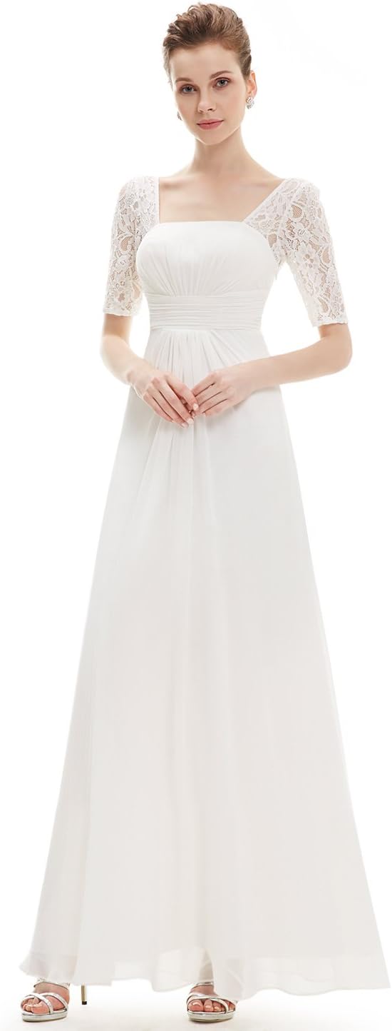 Ever-Pretty Women's Elegant A line Simple Lace Half Sleeves Chiffon Wedding Dresses White 14UK EP08038WH10