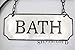 Silvercloud Trading Co. Rustic Hanging Double-Sided Bath Embossed Black on White Enamel Metal Sign with Bracket - Wall Decor - Room Label