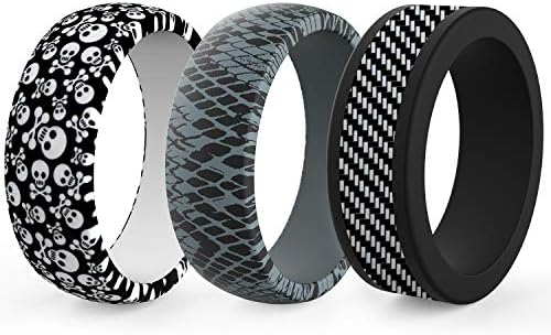 Zollen Silicone Wedding Ring for Men, 6 Packs Men's Rubber Wedding Bands Durable Skin Safe Antibacterial Rubber Rings for Crossfit Workout