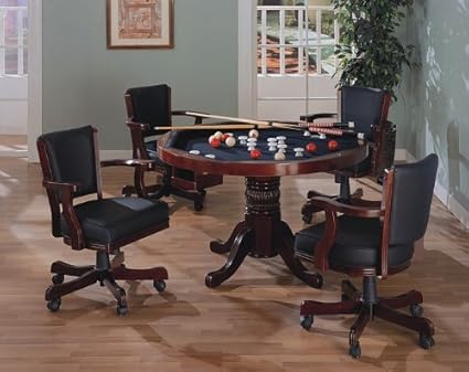 Three In One Cherry Finished Wood Pool Poker Game Dining Table Chairs Set