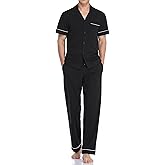 COLORFULLEAF Men's 100% Cotton Pajamas Set Button Down Sleepwear Short Sleeve and Long Pants Pjs