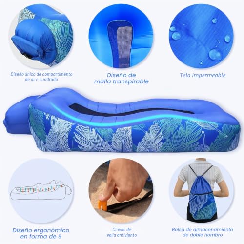 Inflatable Sofa – Inflatable Camping Sofa Lounger with Portable Waterproof Bag, 195 x 70 cm Anti-Leak Inflatable Sofa Air Mattress Chair for Beach, Pool, Camping, Hiking, Parties, Travel