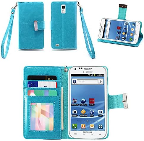 IZENGATE(TM) Executive Premium PU Leather Wallet Flip Case Cover Folio for Samsung Galaxy S2 SII T989 Hercules T-Mobile (Turquoise Blue)