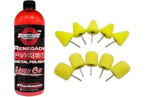 Renegade Products Wheel Window Polishing Bundle – Pro Red Liquid Metal Polish with 1/8" Foam Polishing Cones & Barrels – Drill Attachment Kit for Aluminum & Stainless Steel for Wheels & Tight Spaces
