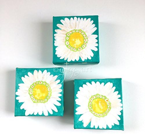 3 Little White Daisies - Set of 3 4x4 inch acrylic canvases, ready to hang, no framing needed. Original paintings for home or office by nJoyArt.