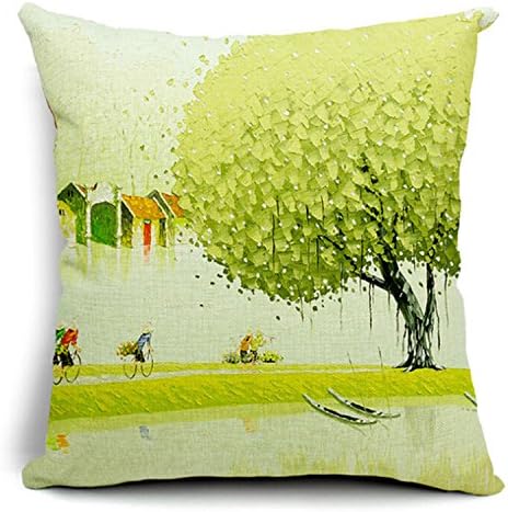 ZhenNangA Cartoon Style Colorful Tree Prismatic Seat Cushion Sofa Throw Pillow Square Cojines Cotton Linen Fundas A 45x45cm
