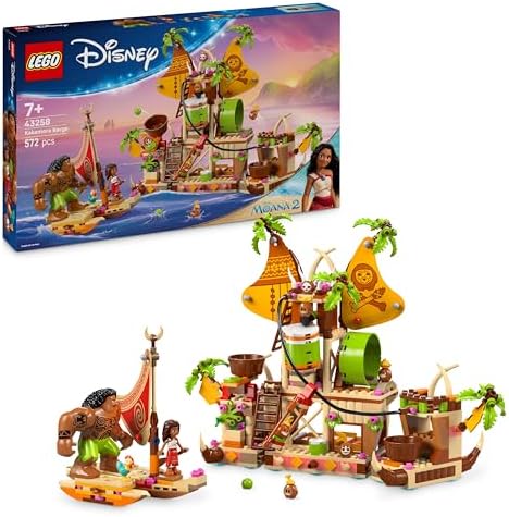 | Disney Moana 2 Kakamora Barge - Barco de brinquedo com tesouro para meninas e meninos 7+ anos - Mini Moana Doll e Maui Figure - Presente de aniversário colecionável para fãs 43258