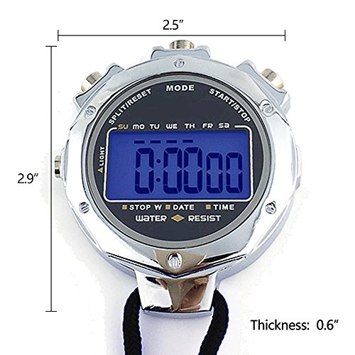 LAOPAO Stopwatch,1/100th Second 2 Lap Memory, Clock Daily Rainproof Digital Timer for Sports Match,Competition,Coach,Referee,Training,Timing