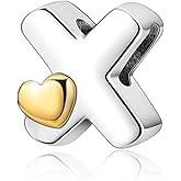 PARCOM S925 Sterling Silver Charms for Bracelets and Necklaces,Letter Charms A-Z for Bracelet Necklace with Golden Heart Initial Beads Pendant Jewelry Bracelets for Women Birthday Ceremony, perfect Valentine's Day gift