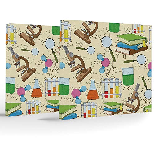 Canvas Print,Kids Room Decor,Wall Decorations for Home Living Room Bedroom Bathroom Lake House,Science Education Lab Sketch Books Equation Loupe Microscope Molecule Flask