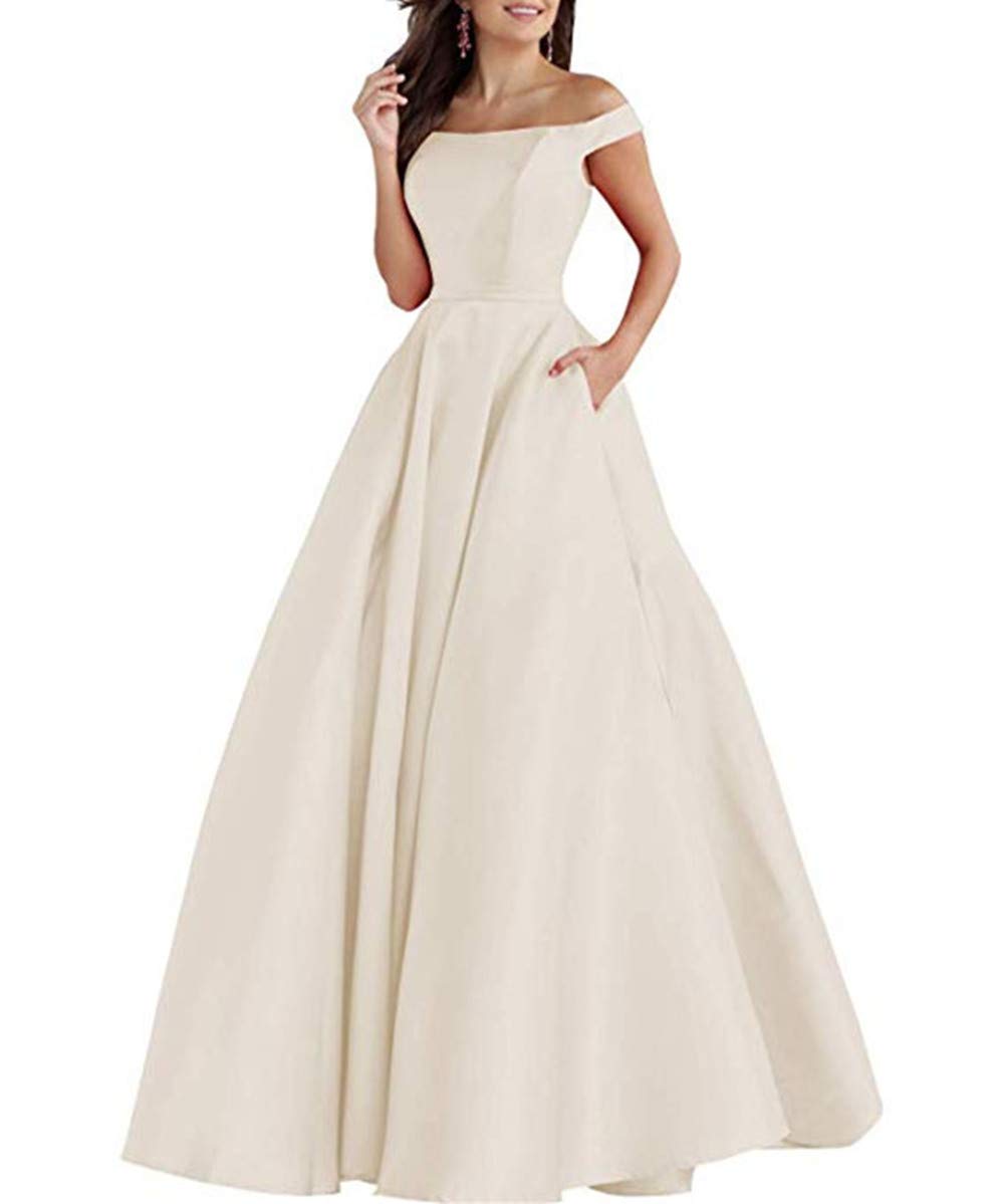 menoqo Gricharim Women's Off The Shoulder A Line Satin Prom Dresses